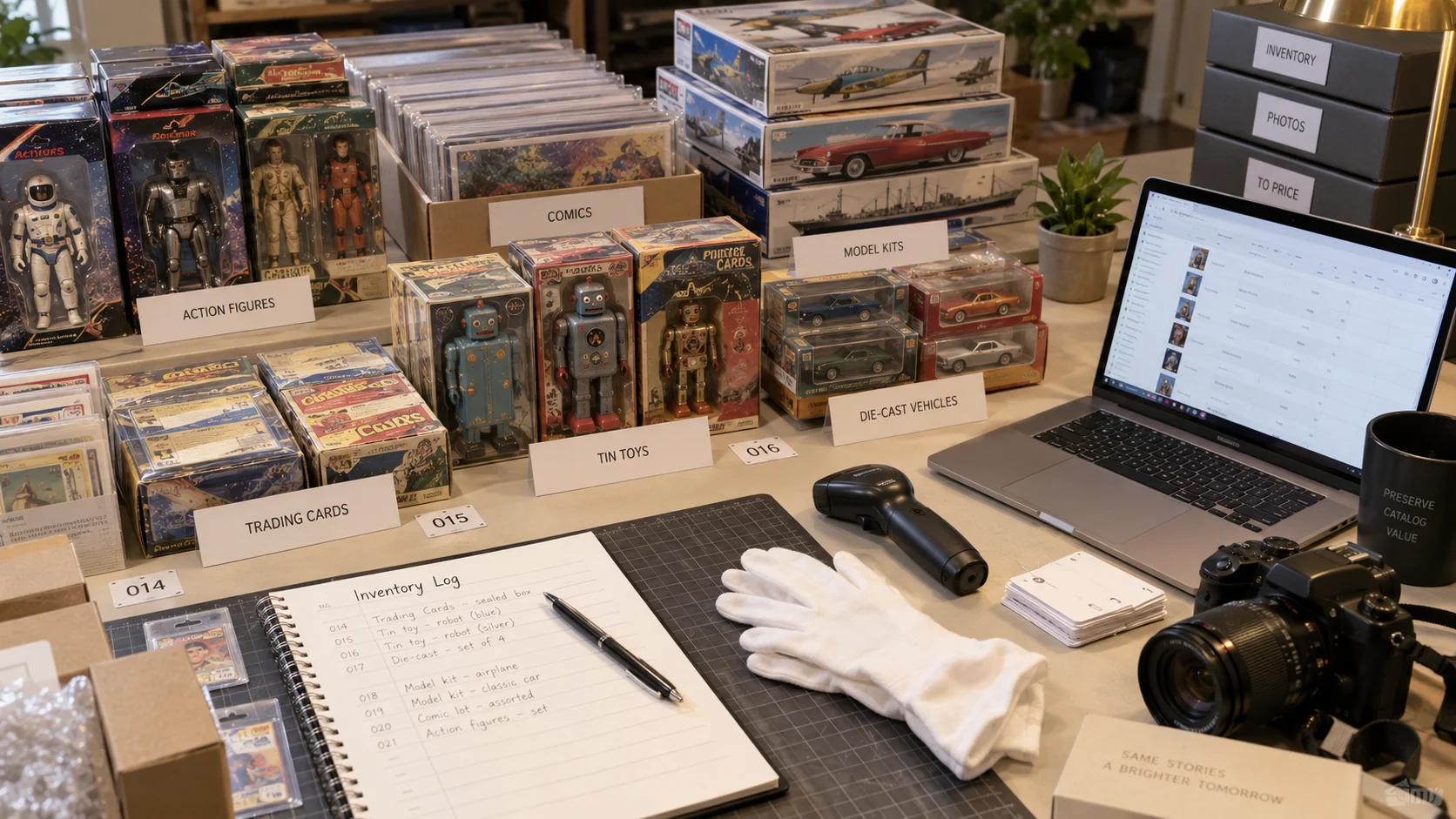 Unopened collection cataloging worktable